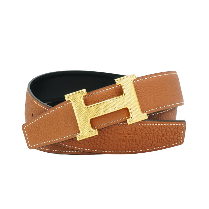 Hermes 粒面H金釦雙面皮帶#85(黑/棕)-0