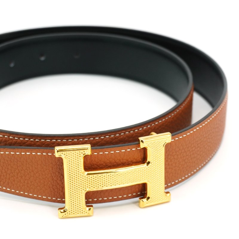 Hermes 粒面H金釦雙面皮帶#85(黑/棕)-1