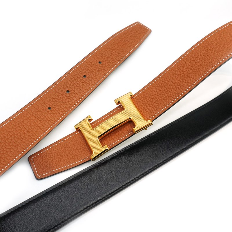 Hermes 粒面H金釦雙面皮帶#85(黑/棕)-4