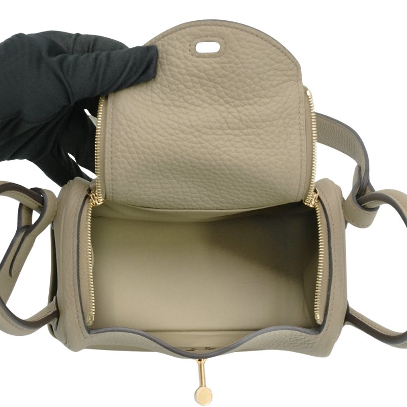 Hermes Mini Lindy 牛皮轉釦手提/肩背兩用包-19cm(8Q馬爾法米色)-4