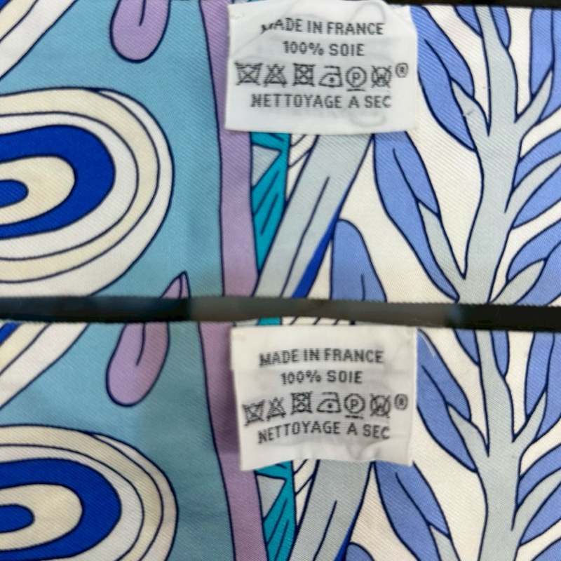 Hermes藍綠拚白色花草圖騰Twilly一對-4