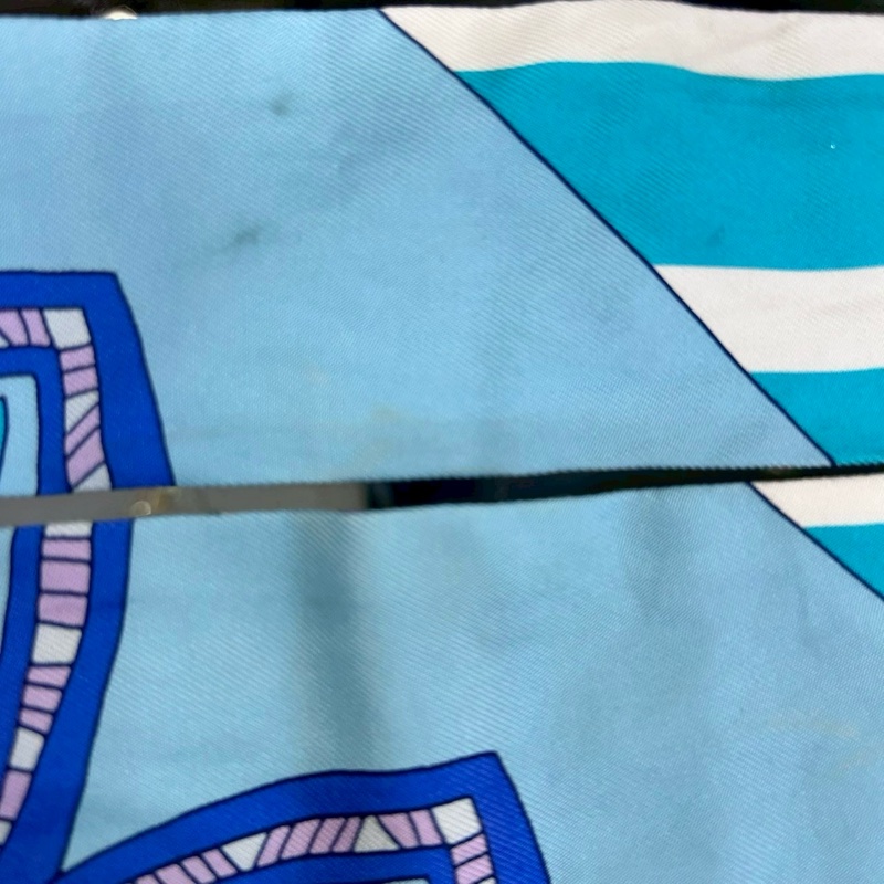 Hermes藍綠拚白色花草圖騰Twilly一對-8