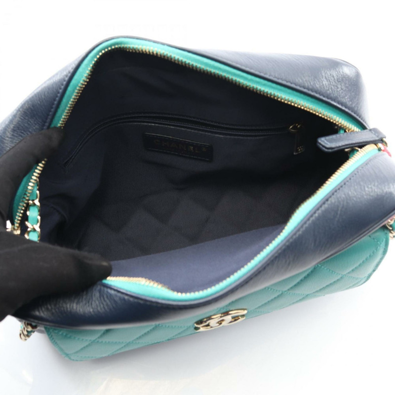 香奈兒絎縫肩背包，皮革，女士，海軍藍，粉紅色，綠色-2