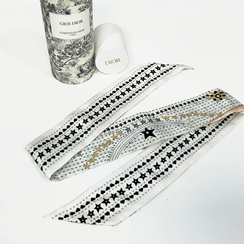 DIOR白底黑星星蜜蜂 MITZAH 絲巾-1