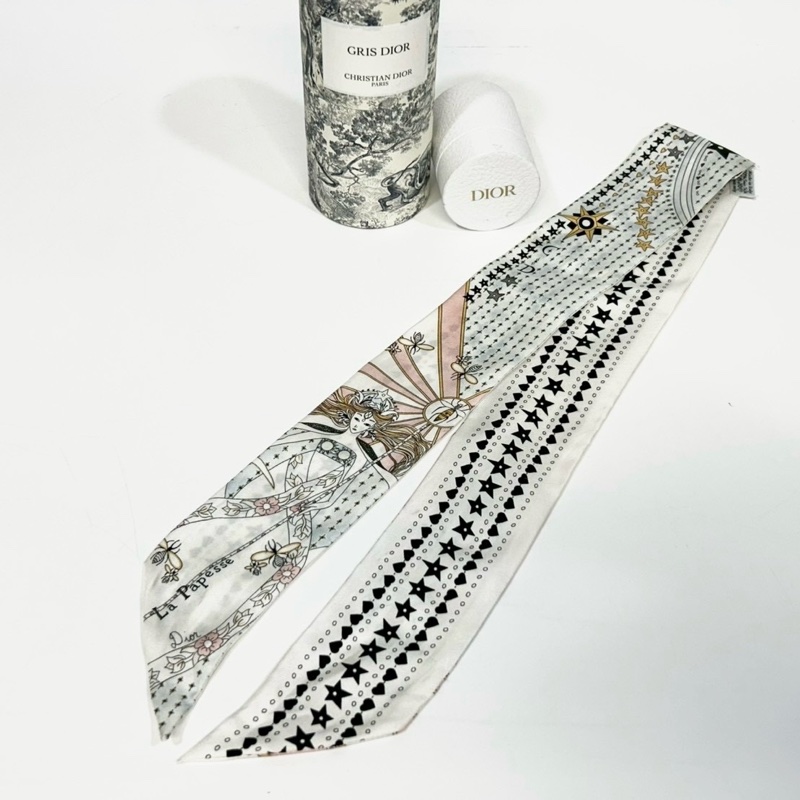 DIOR白底黑星星蜜蜂 MITZAH 絲巾-3