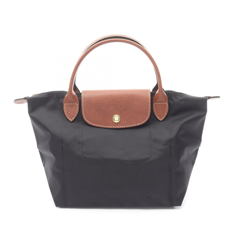 Longchamp Le Pliage Original S 手提包 L1621089001 帆布皮革 黑色棕色 全新 女士-0