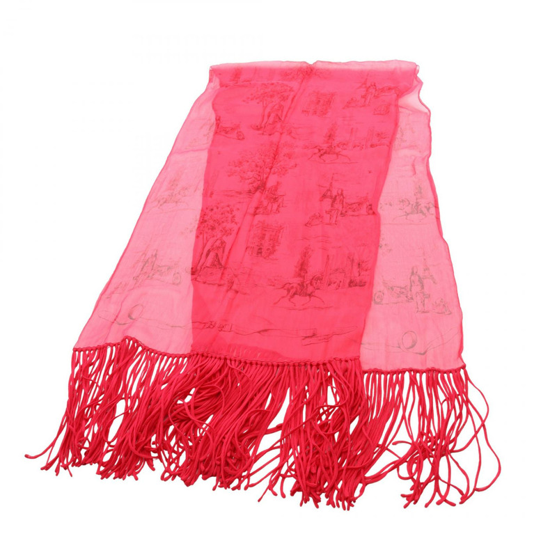 愛馬仕絲巾披肩，粉紅色橙色，二手，帶流蘇，女士-0
