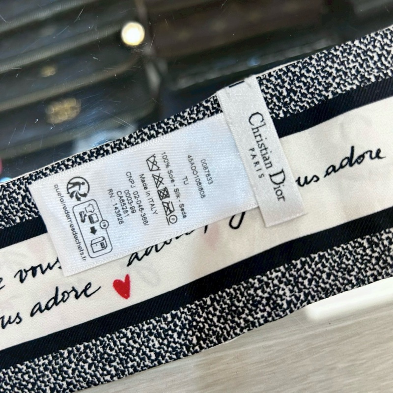 DIOR絲巾白底黑字愛心Twilly 45ADO1061608-4