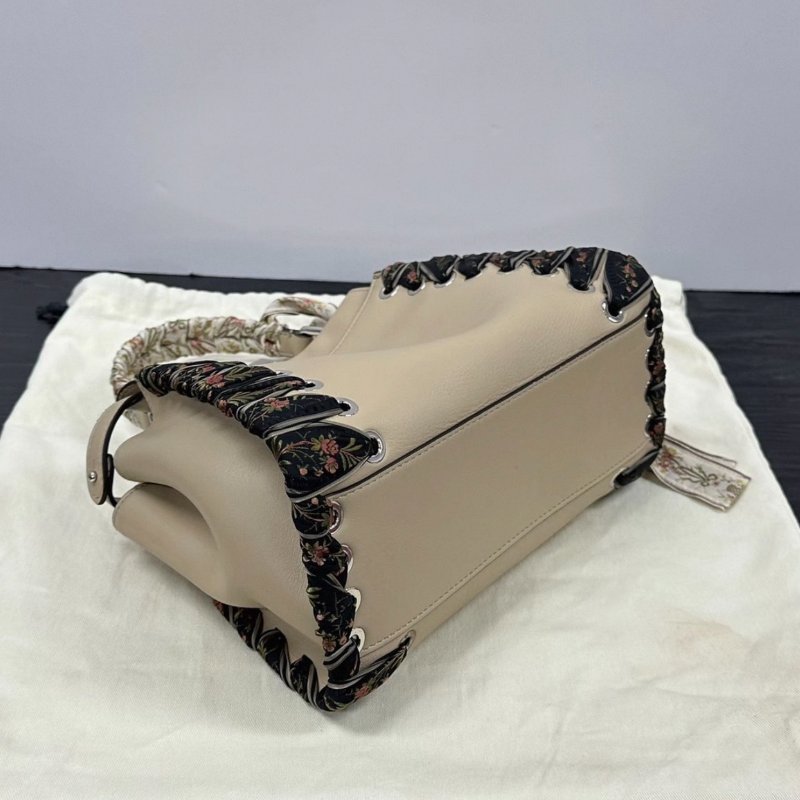 FENDI淺棕色peekaboo黑花編織帶手提肩背斜背包22*18*12 99新配件塵袋-1