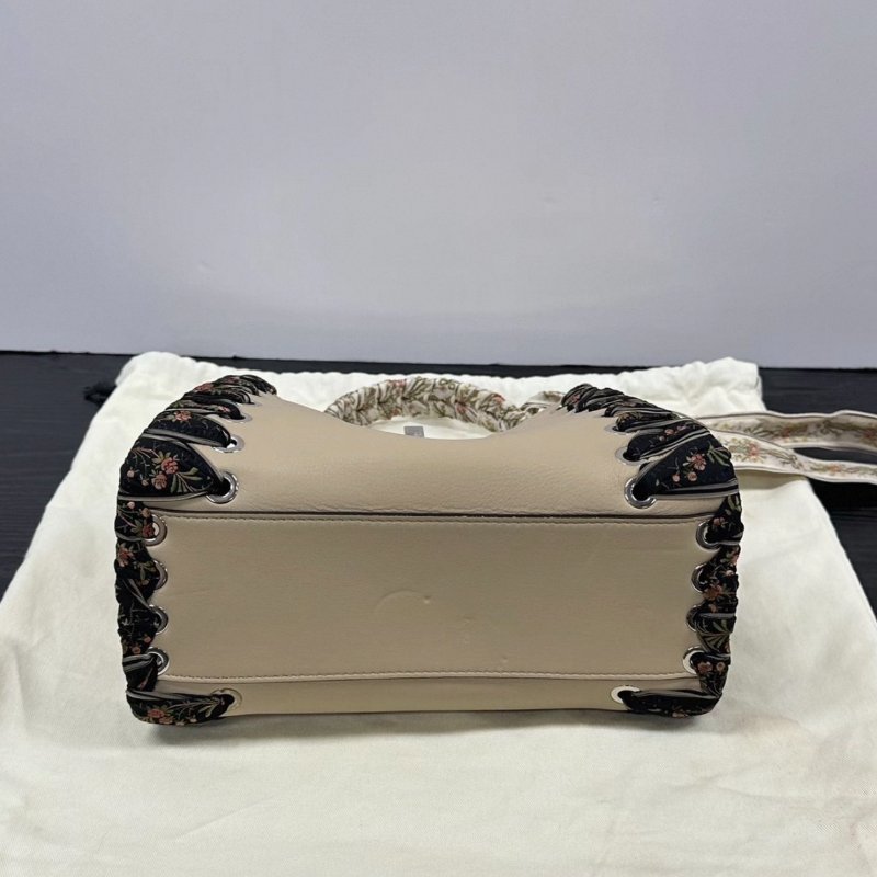 FENDI淺棕色peekaboo黑花編織帶手提肩背斜背包22*18*12 99新配件塵袋-5