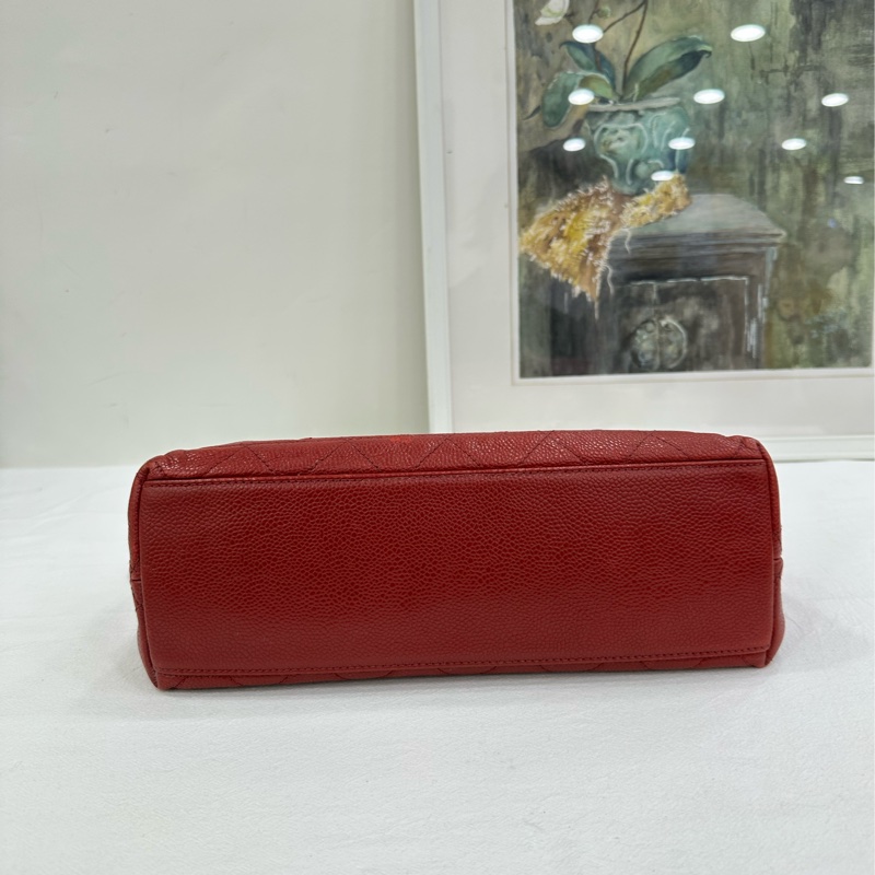 Chanel 香奈兒 vintage 中古魚子醬紅金肩包-5