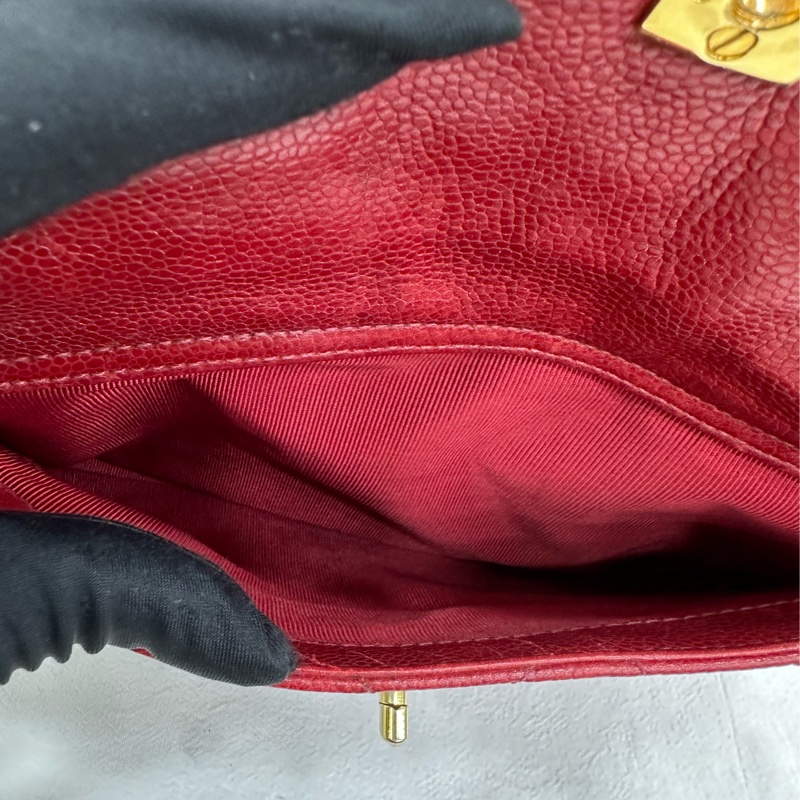 Chanel 香奈兒 vintage 中古魚子醬紅金肩包-7