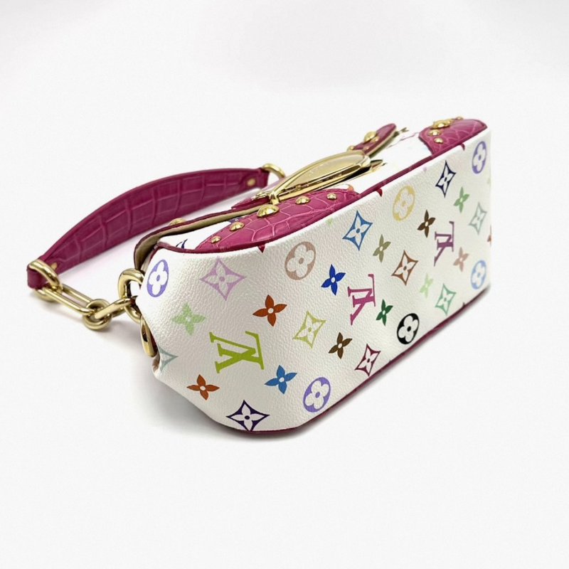 LV 白三彩元寶玫紅色腋下包  24*14*11 99新配件盒子塵袋購證-2