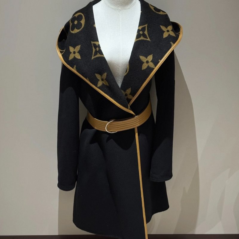 LV 老花圖案羊毛大衣 38碼 衣長96肩寬47胸圍100 98新配件塵袋-3