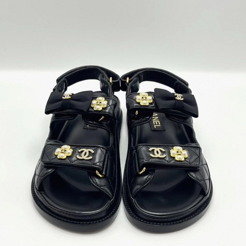 CHANEL 蝴蝶結魔術貼涼鞋 38號 全新閒置配件盒子塵袋-1