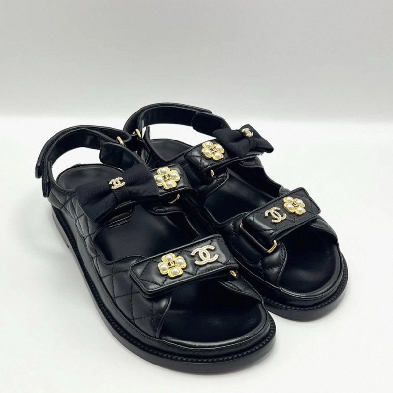 CHANEL 蝴蝶結魔術貼涼鞋 38號 全新閒置配件盒子塵袋-2