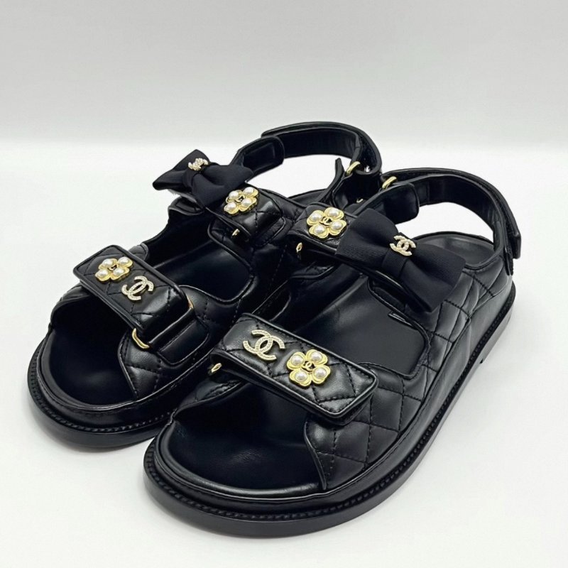 CHANEL 蝴蝶結魔術貼涼鞋 38號 全新閒置配件盒子塵袋-3