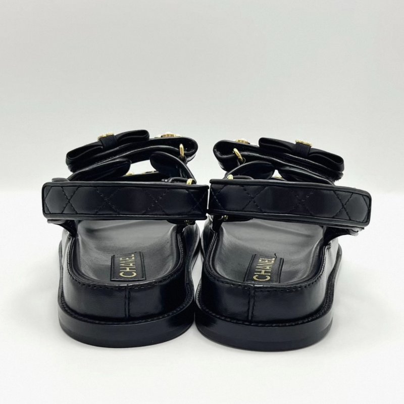 CHANEL 蝴蝶結魔術貼涼鞋 38號 全新閒置配件盒子塵袋-4