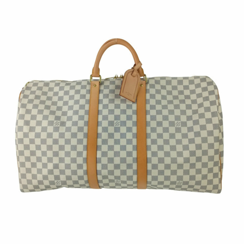 路易威登 (LOUIS VUITTON) Damier Azur Keepall Bandouliere Boston Bag 55 N41429 白色皮革單肩包，男女通用-0