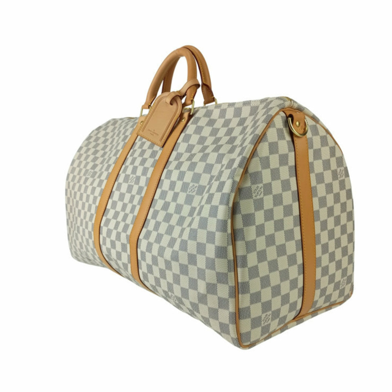 路易威登 (LOUIS VUITTON) Damier Azur Keepall Bandouliere Boston Bag 55 N41429 白色皮革單肩包，男女通用-1