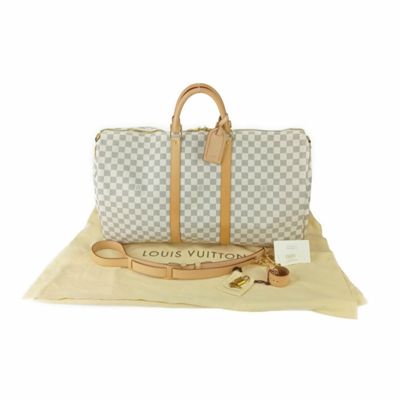 路易威登 (LOUIS VUITTON) Damier Azur Keepall Bandouliere Boston Bag 55 N41429 白色皮革單肩包，男女通用-9
