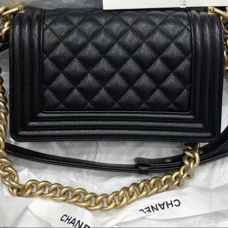 Chanel 黑金荔枝牛皮小號leboy鏈條單肩斜挎包-1