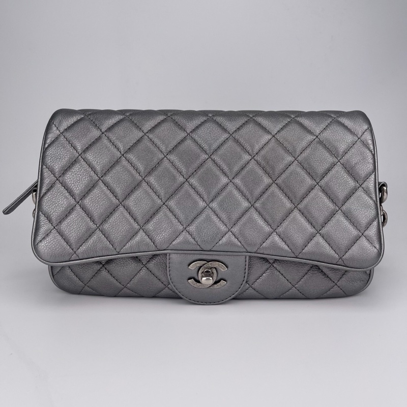 「JL精品代購」香奈兒灰銀色山羊皮cf鏈條包 做舊五金-2