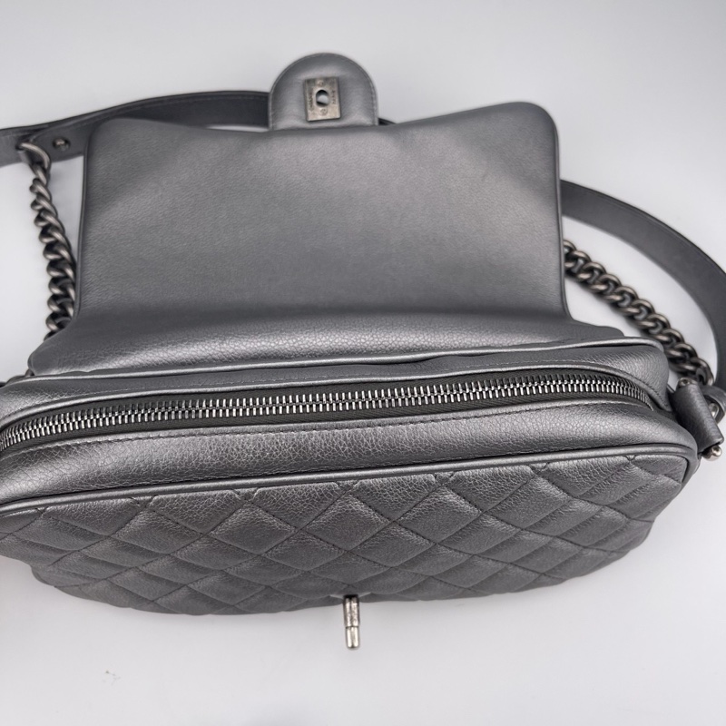 「JL精品代購」香奈兒灰銀色山羊皮cf鏈條包 做舊五金-11