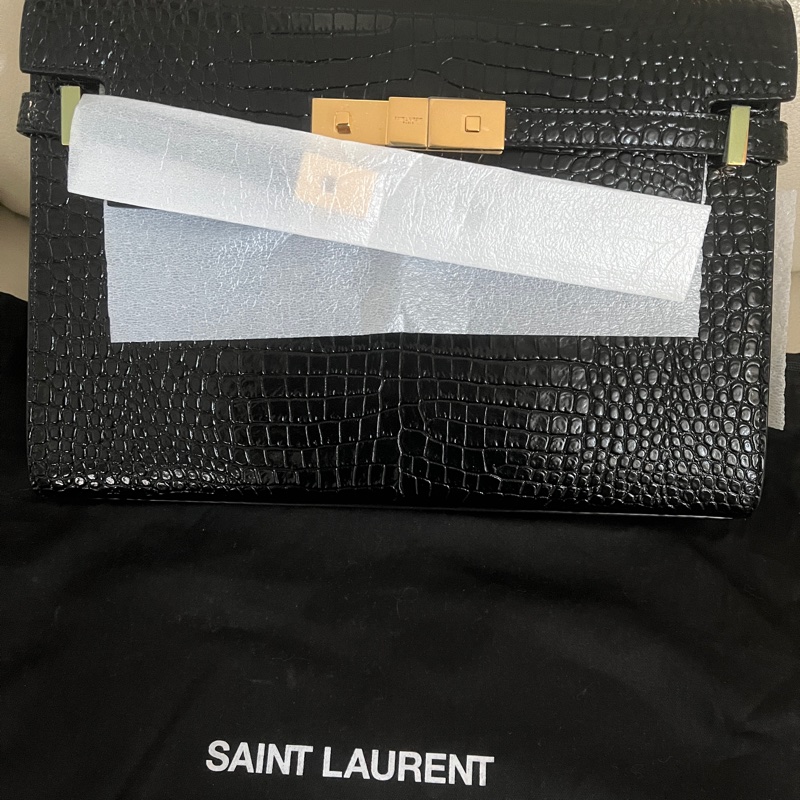 全新未用YSL MANHATTAN 中號光面鱷魚壓花皮革-1