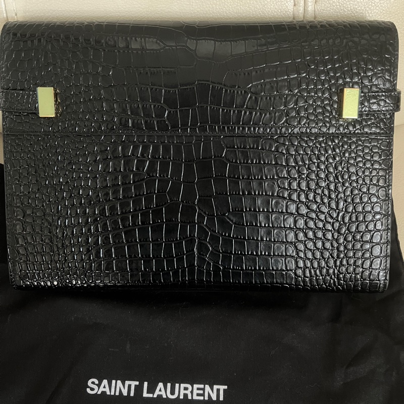 全新未用YSL MANHATTAN 中號光面鱷魚壓花皮革-10