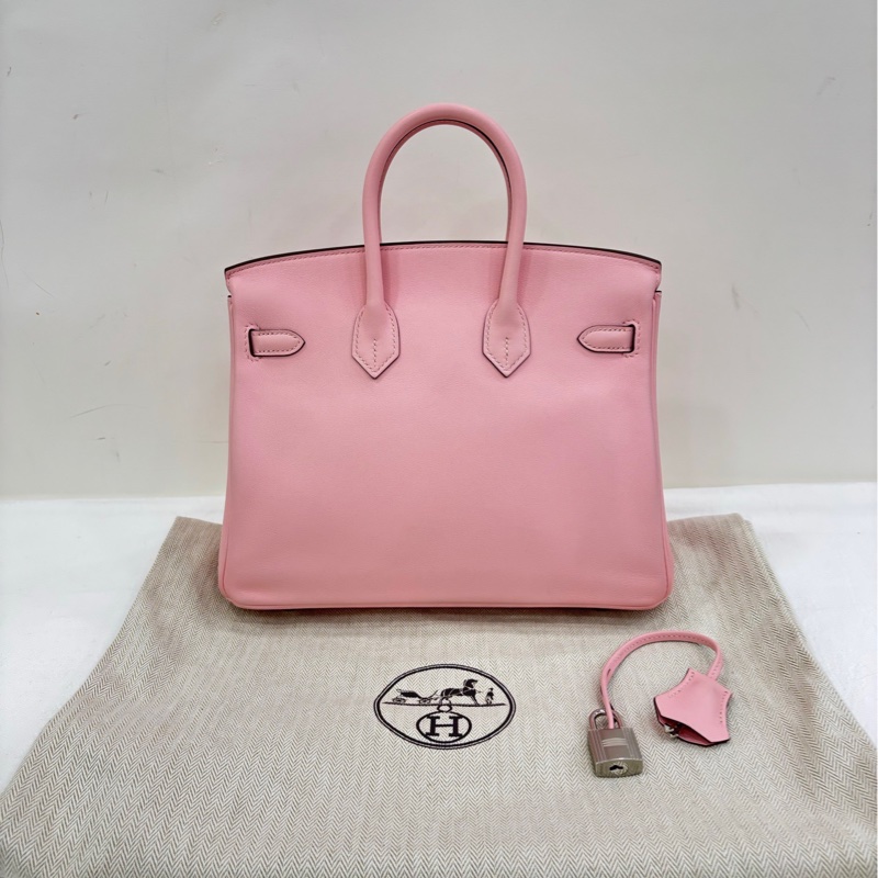 愛馬仕 birkin25 3Q櫻花粉銀扣 swift皮 D刻 99近閒置-1