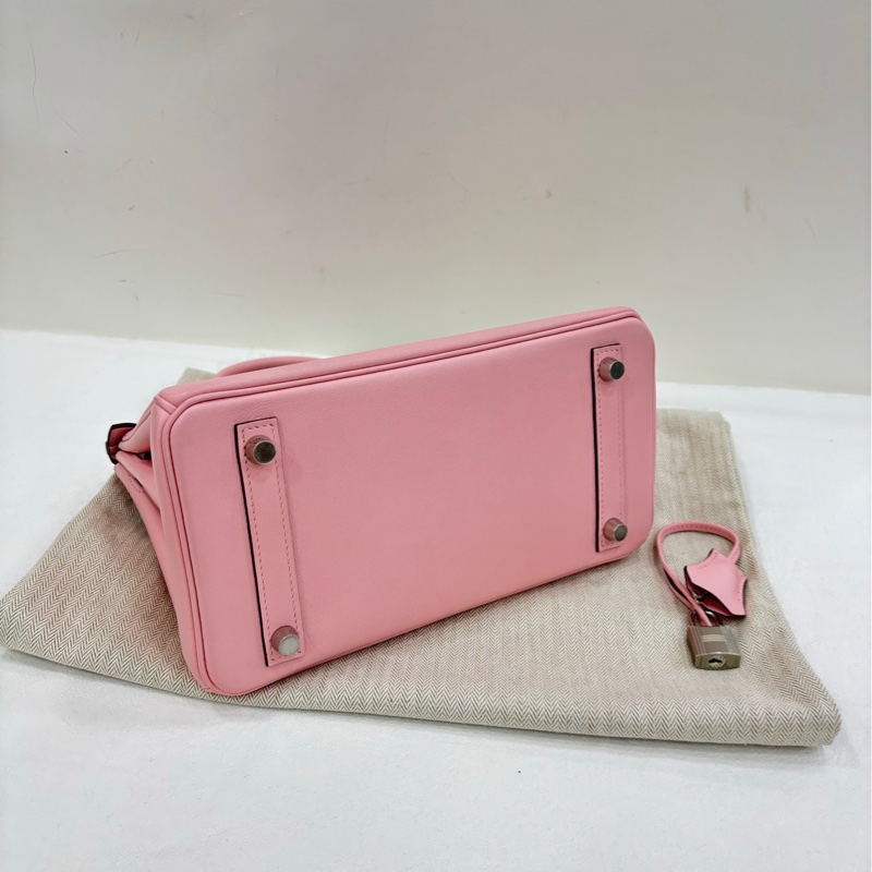 愛馬仕 birkin25 3Q櫻花粉銀扣 swift皮 D刻 99近閒置-4