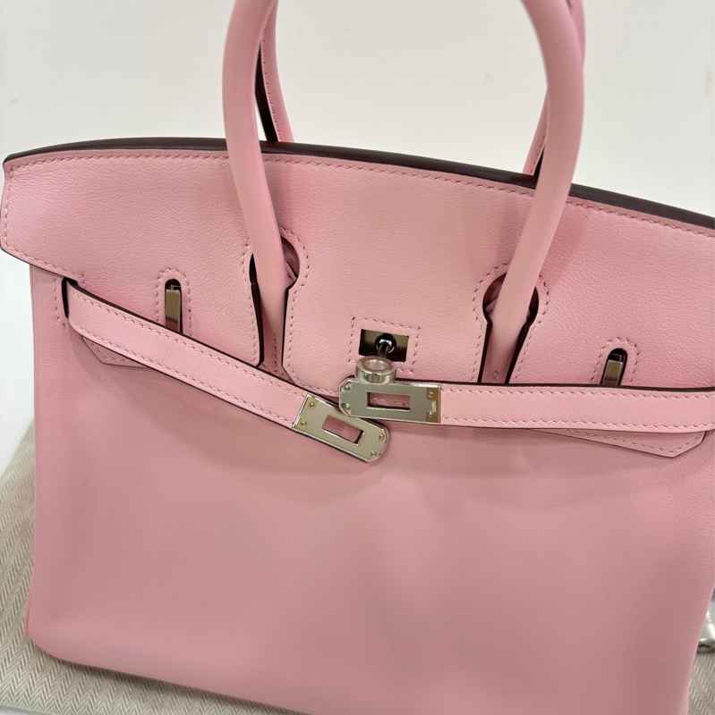 愛馬仕 birkin25 3Q櫻花粉銀扣 swift皮 D刻 99近閒置-5