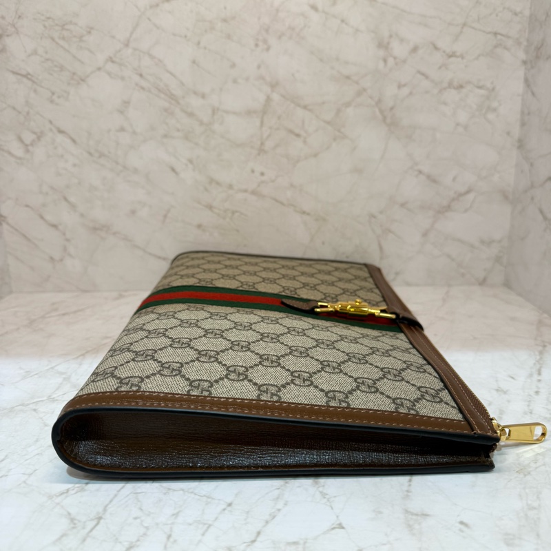 GUCCI紅綠織帶老花手拿包-2