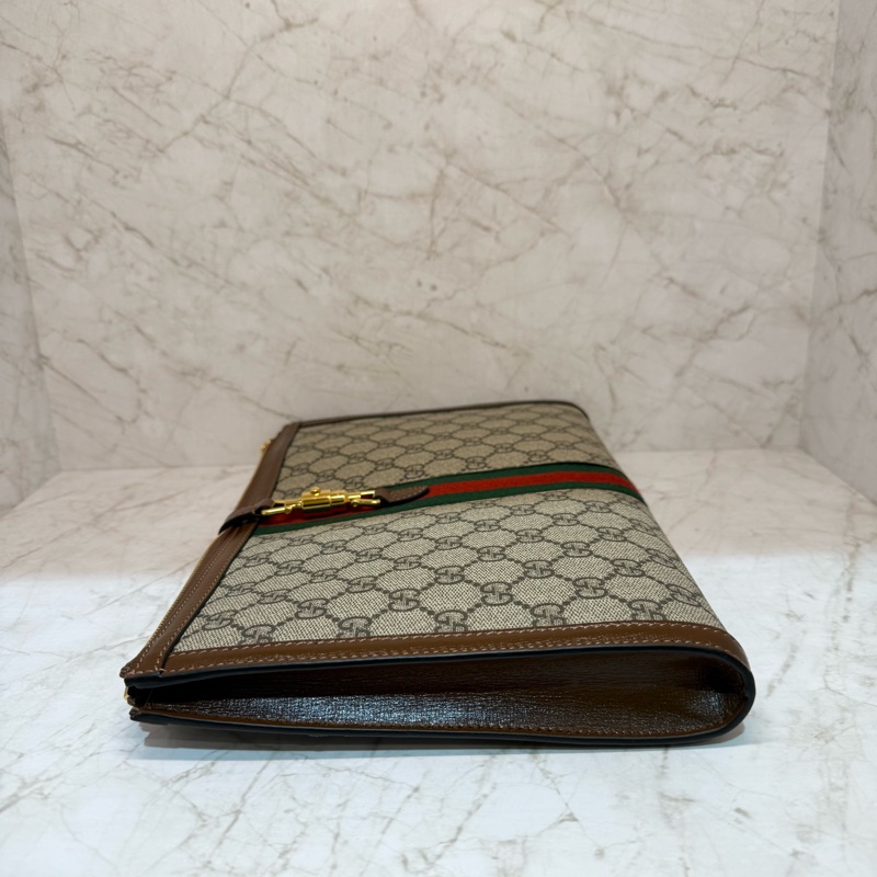 GUCCI紅綠織帶老花手拿包-3