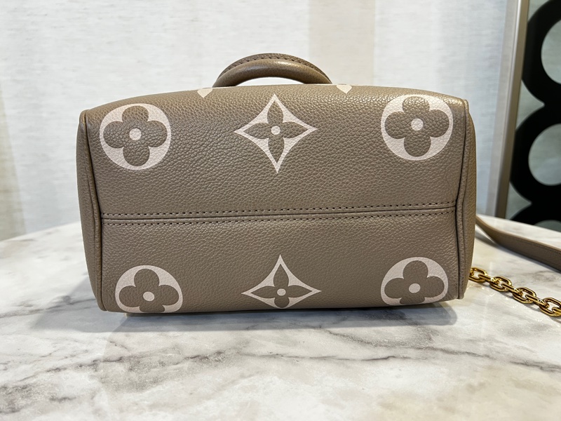 LV斑鳩灰拼奶油白speedy20金釦手提斜背包-2