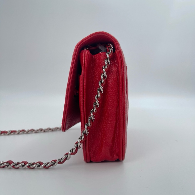「JL精品代購」香奈兒紅銀荔枝牛皮woc鏈條包-3