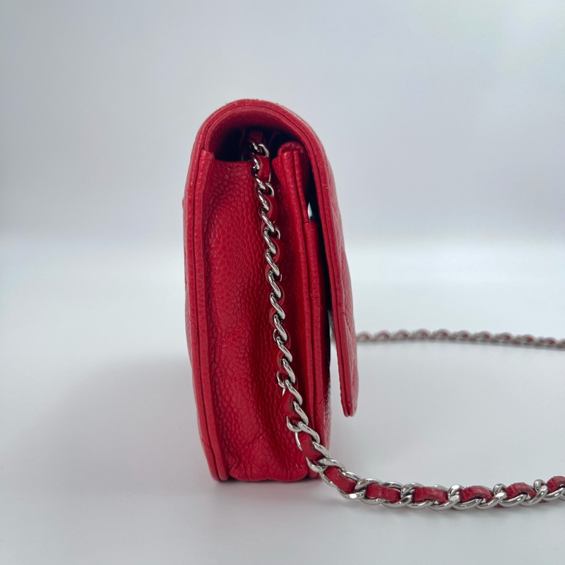 「JL精品代購」香奈兒紅銀荔枝牛皮woc鏈條包-4