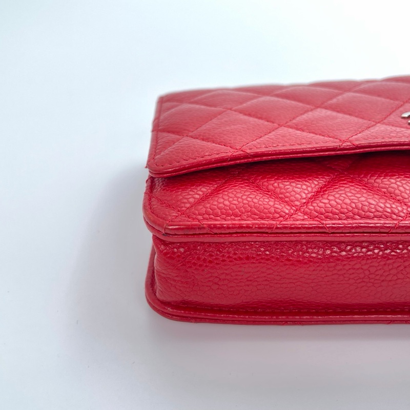 「JL精品代購」香奈兒紅銀荔枝牛皮woc鏈條包-6