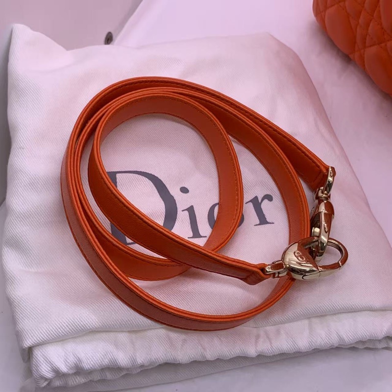 二手 dior 七格橘紅色羊皮戴妃包金扣，配件肩帶，2013 年購入-5