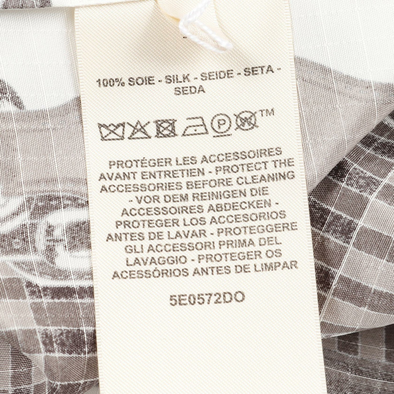 愛馬仕 Coaching Remix Blanc casse Kaftan 連身裙，白色棕色真絲，二手女裝 #34-3