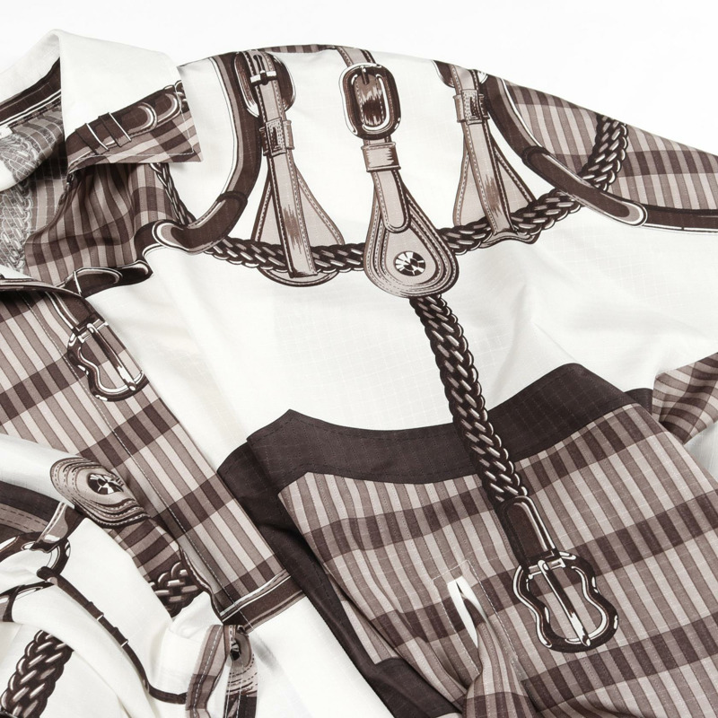 愛馬仕 Coaching Remix Blanc casse Kaftan 連身裙，白色棕色真絲，二手女裝 #34-4