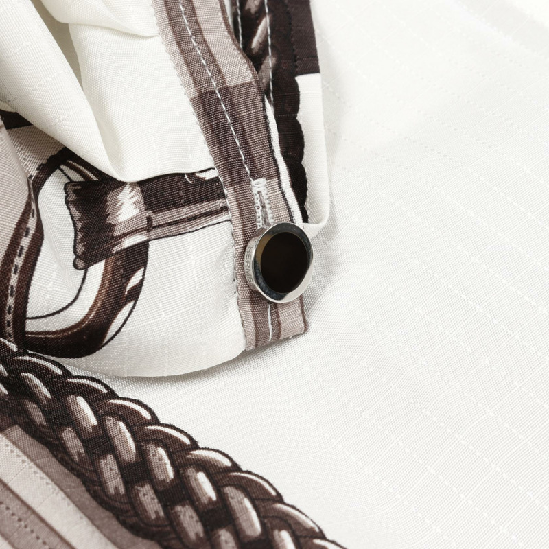 愛馬仕 Coaching Remix Blanc casse Kaftan 連身裙，白色棕色真絲，二手女裝 #34-5