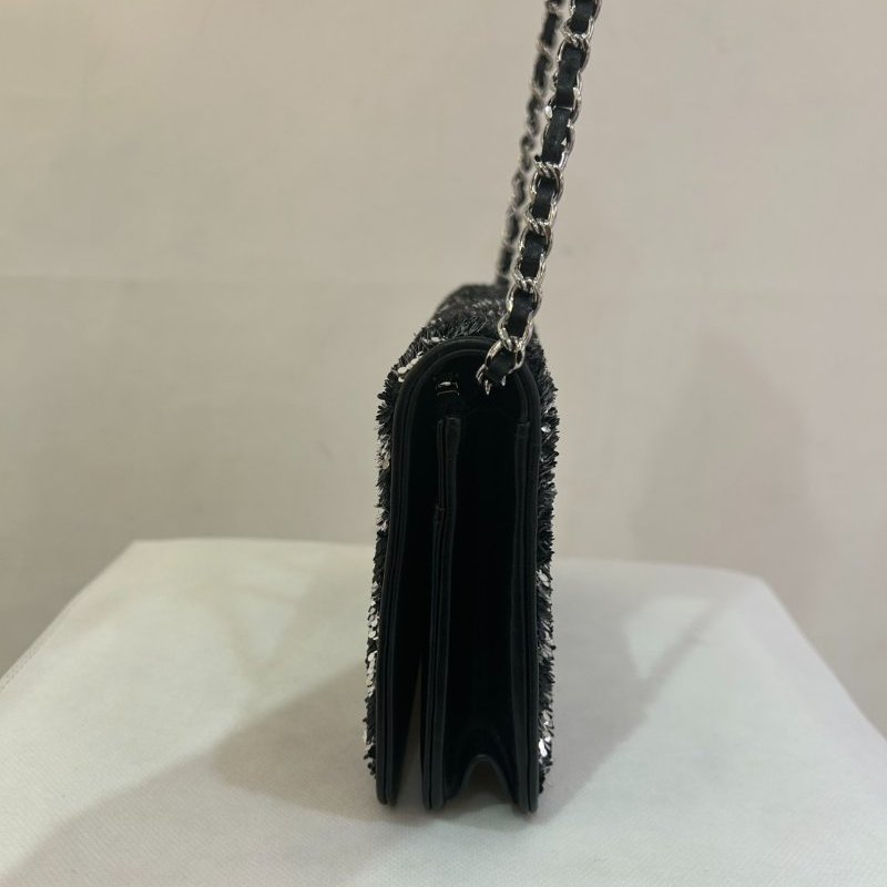 CHANEL黑銀亮片雙C銀釦WOC-2