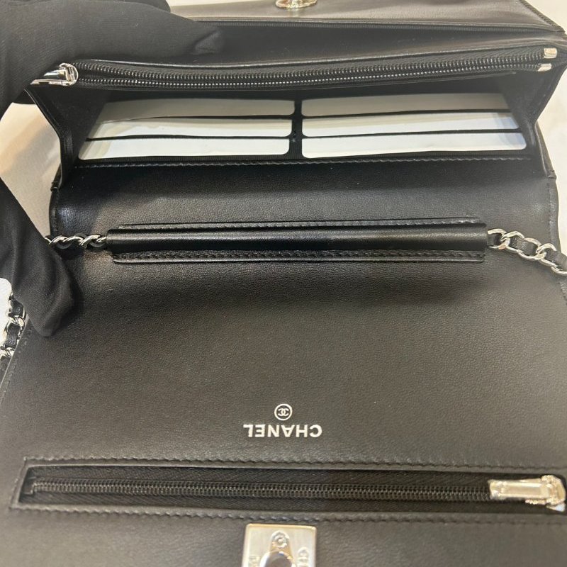 CHANEL黑銀亮片雙C銀釦WOC-8