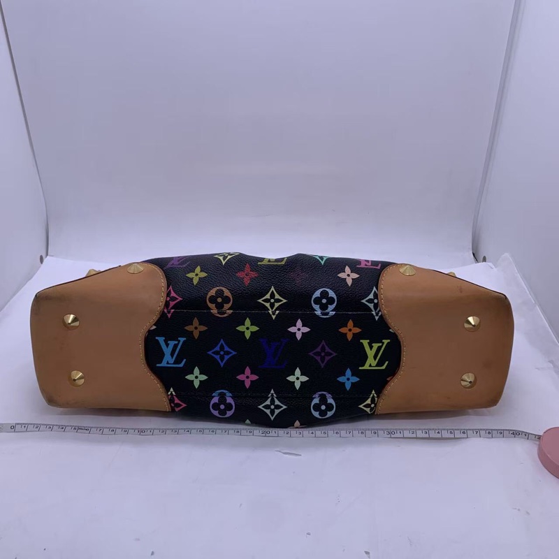 二手 lv 黑三彩 judy 手提包，手柄底部邊角都有變色發黑磨損，五金有划痕-2