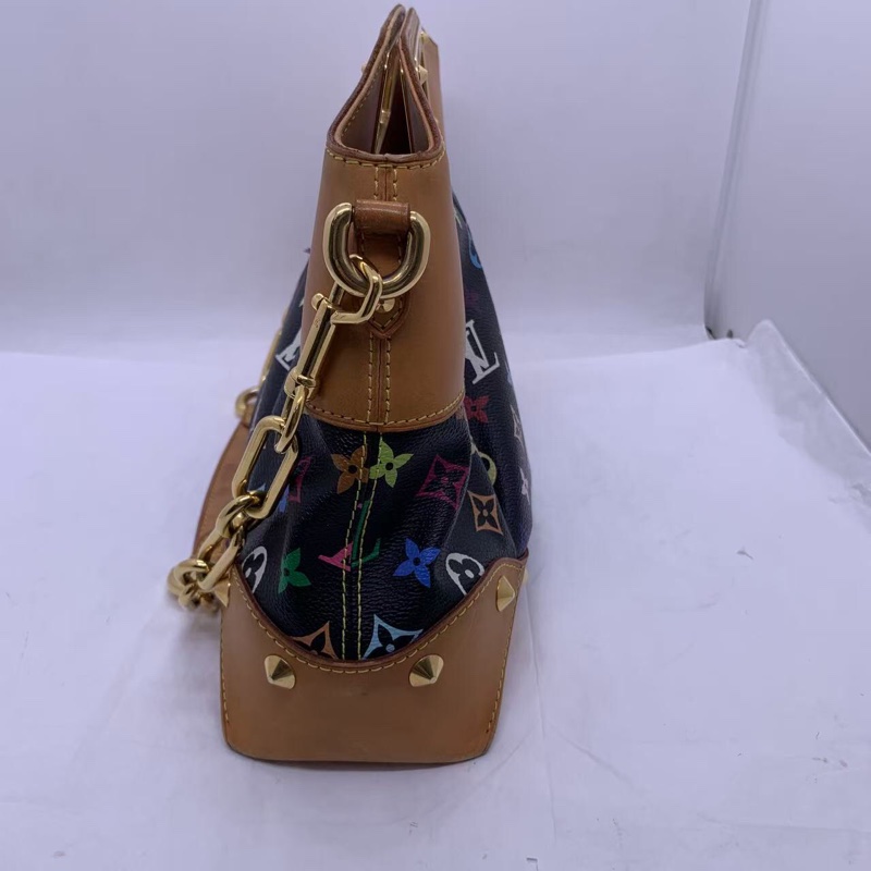 二手 lv 黑三彩 judy 手提包，手柄底部邊角都有變色發黑磨損，五金有划痕-4