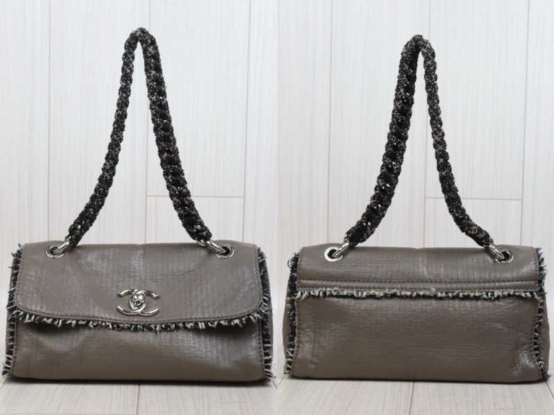 Chanel 牛皮拼絨毛大象灰肩背包-2