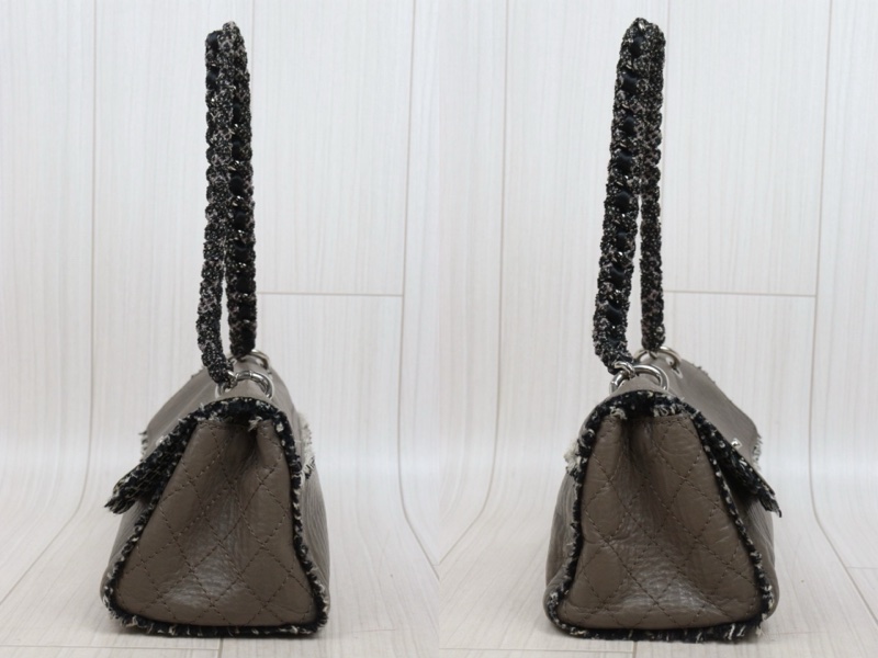 Chanel 牛皮拼絨毛大象灰肩背包-3