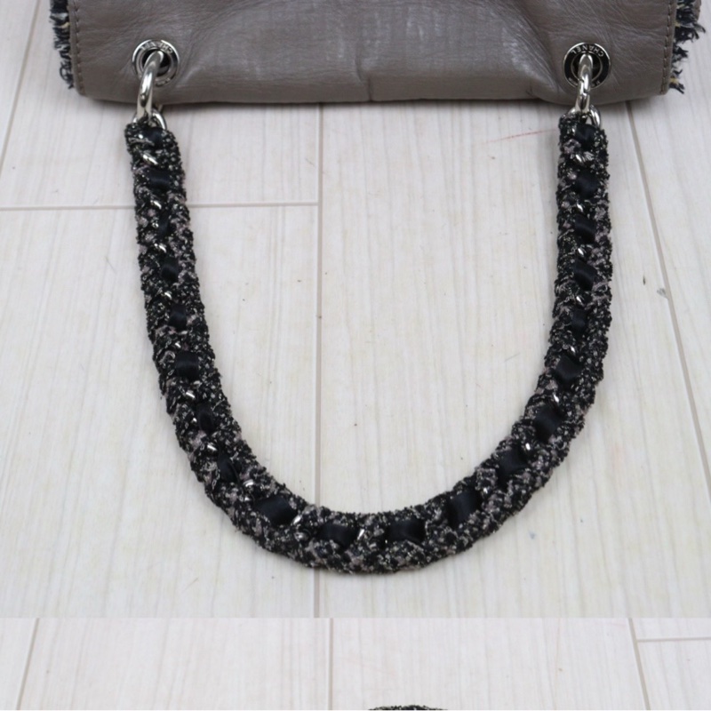 Chanel 牛皮拼絨毛大象灰肩背包-4